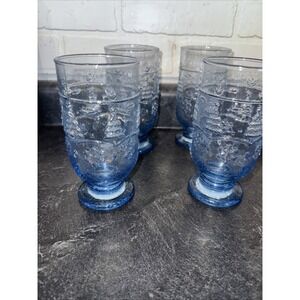 Set of 4 Vintage Home Interiors Clear Blue Glasses Tumblers Christmas Trees